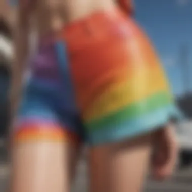 Close-up of eco-friendly fabric used in rainbow shorts