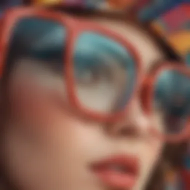 Close-up of retro big glasses with unique patterns and colors