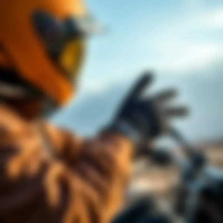 Riding in Windy Conditions with Confidence Rider using windproof gloves in challenging weather conditions.