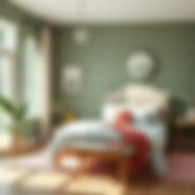 A serene bedroom showcasing sage green walls with natural light