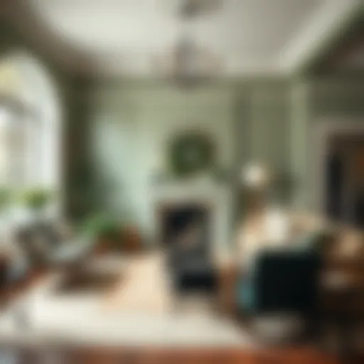 Elegant Sage Green Living Room A beautifully styled sage green living room with vintage furnishings