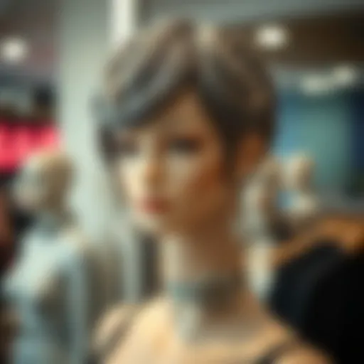 Trendy Short Gray Braided Wig on Display Stylish short gray braided wig displayed on a mannequin