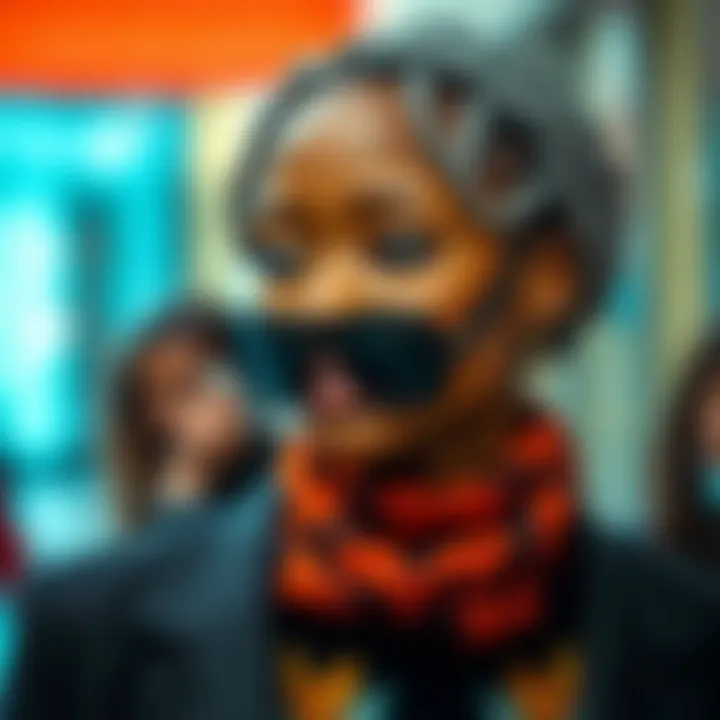 Fashionable individual showcasing a short gray braided wig