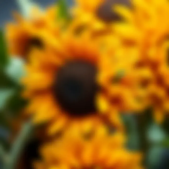 Craftsmanship of Silk Sunflower Heads Close-up of silk sunflower heads demonstrating texture and craftsmanship.