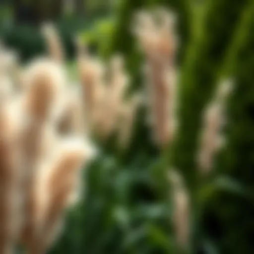 Elegant six-foot tall pampas grass standing tall in a lush garden setting