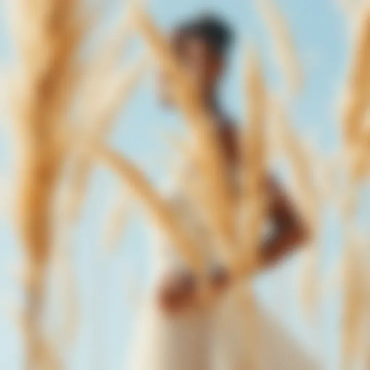 A sustainable fashion design showcasing pampas grass as a textile innovation