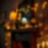 Elegant string lights illuminating a rustic mantle