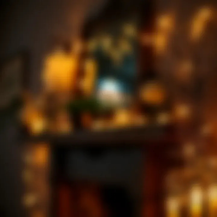 Elegant string lights illuminating a rustic mantle