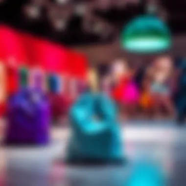 Sustainable fabric choices for dance costume bags displayed in a vibrant setting