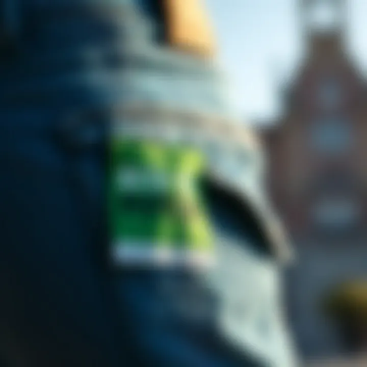 Sustainability in Flap Pocket Denim An eco-friendly label on jeans emphasizing sustainability in fashion.