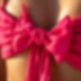 Close-up of textured bow tie swimsuit fabric