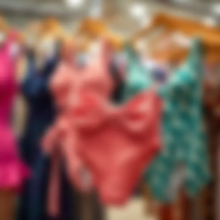 Swimwear Display Stylish textured bow tie swimsuit hanging on a rack