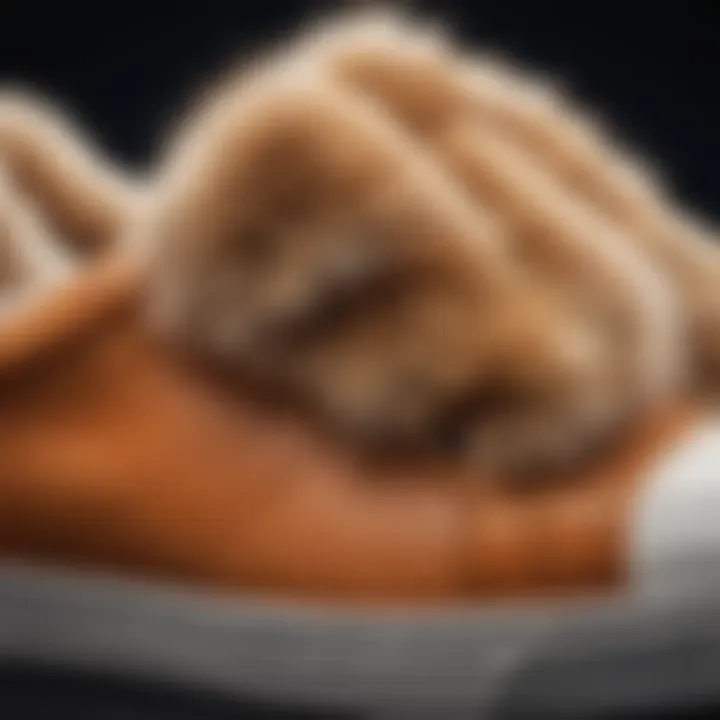 Close-up of luxurious fur lining in a tennis shoe