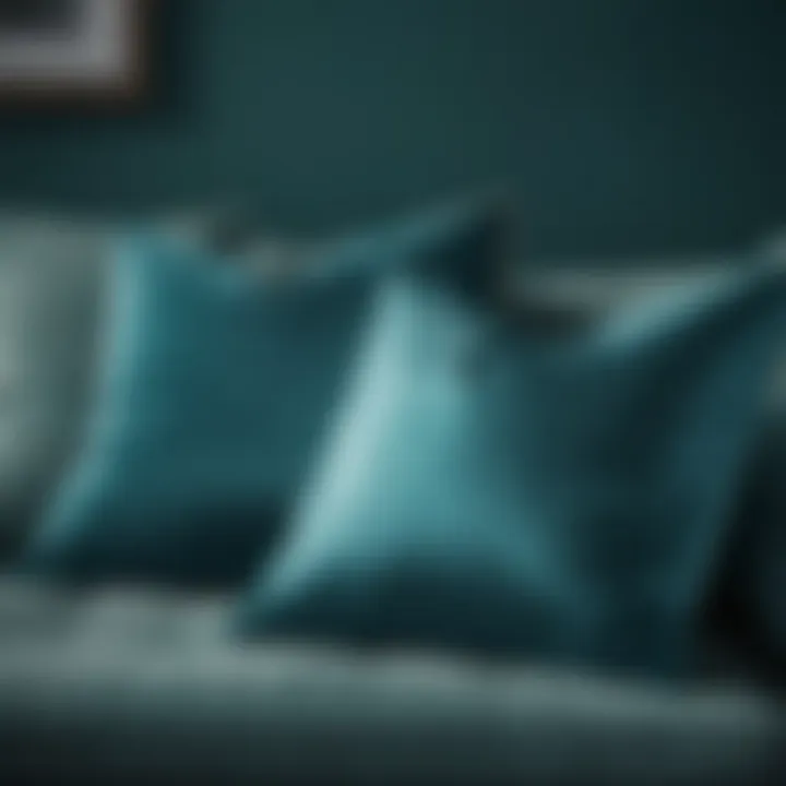 Elegant teal blue throw pillow on a modern sofa