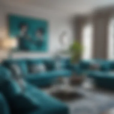 Stylish living room featuring teal blue throw pillows