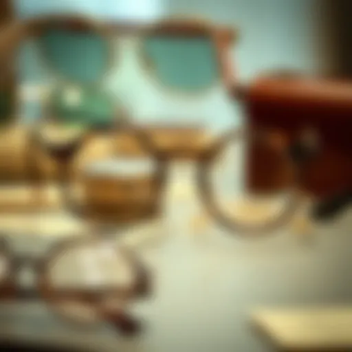 A historical display of oversized round glasses from different eras