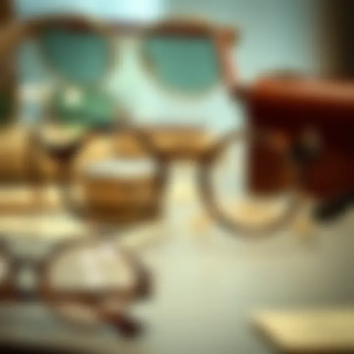 A historical display of oversized round glasses from different eras