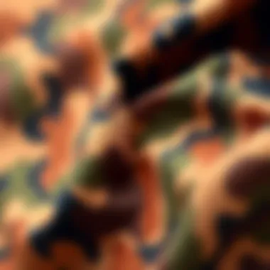 Close-up of Camouflage Fabric Textures Close-up of fabric textures of camouflage long dresses