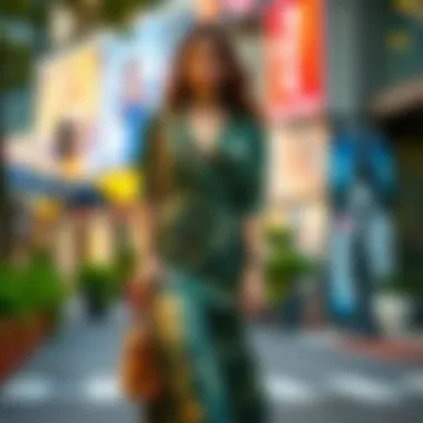 Urban Style with Camouflage Long Dress A styled outfit featuring a camouflage long dress in an urban setting