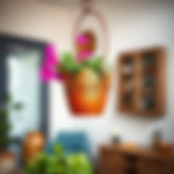 Rustic Charm Meets Modern Aesthetics Rustic metal iron hanging flower pot in a modern decor setup