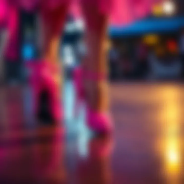 Vibrant Performance with Pink Latin Shoes A dancer wearing pink Latin shoes during a vibrant performance