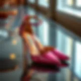 Elegant pair of pump shoes with ankle straps on a reflective surface