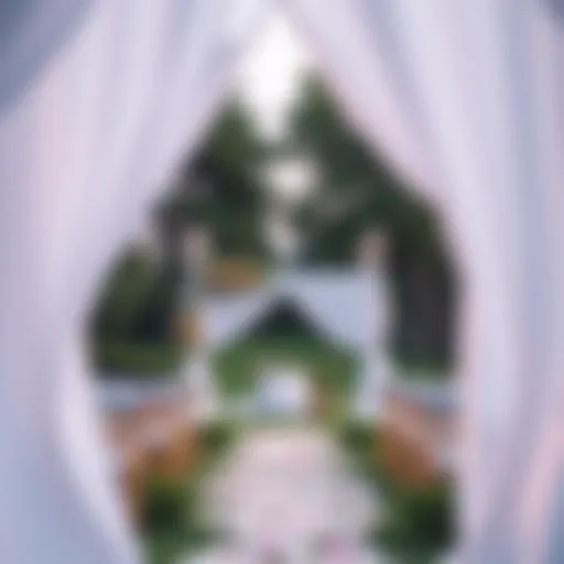 Outdoor Wedding with Framed Chiffon Elegance Elegant white chiffon curtains framing a beautiful outdoor wedding ceremony