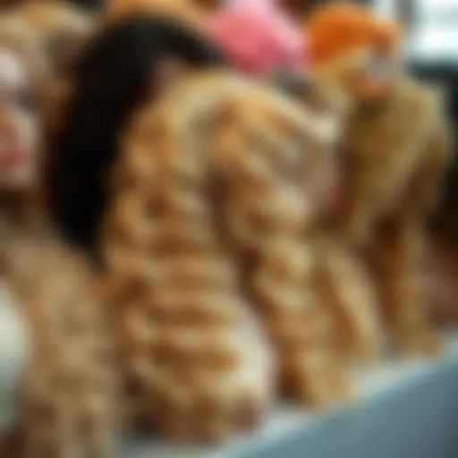 An elegant display of ombre blonde curly wigs showcasing diverse curl patterns.