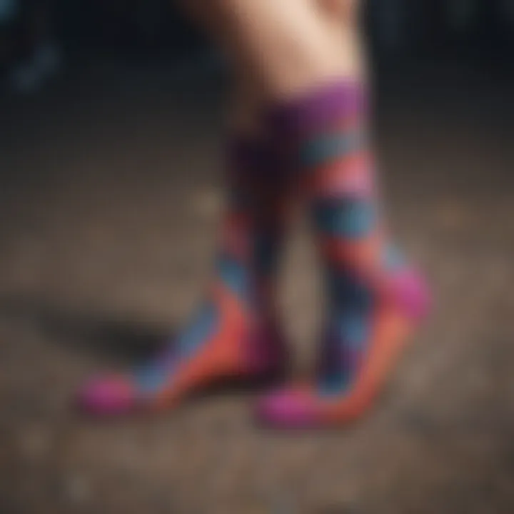 Close-up of vibrant face printed socks showcasing intricate designs