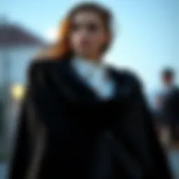 A sophisticated black formal cape draped elegantly over a tailored outfit