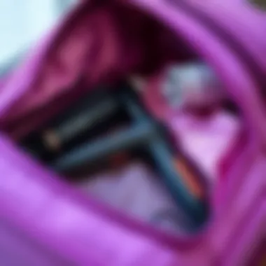 Mini travel hair curler showcased in a travel bag