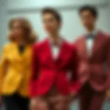 A vintage collection of formal blazers showcasing varying styles and colors