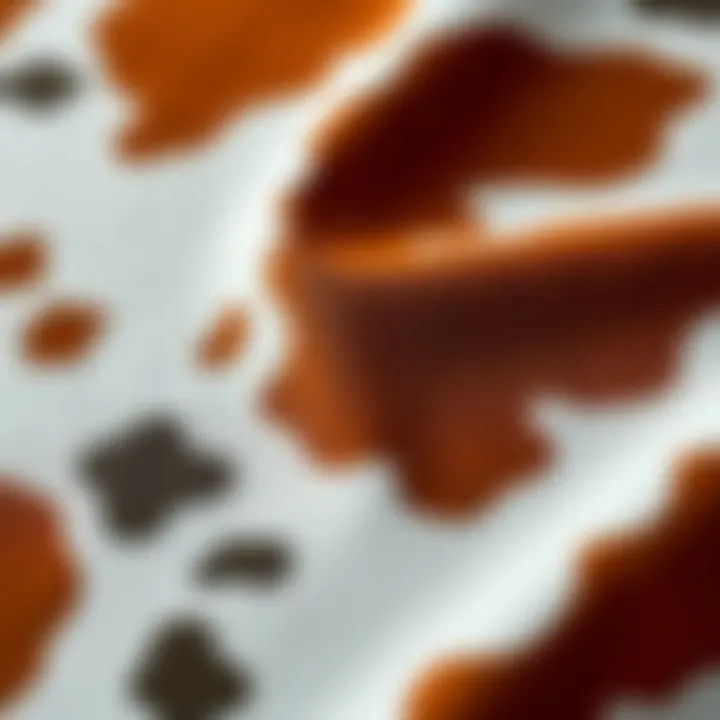 Close-up view of the intricate textile design of a cow pattern tablecloth showcasing its unique texture.