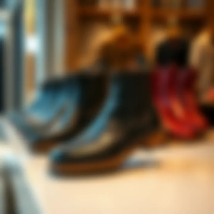 Stylish Chelsea Boots Display Stylish brogue Chelsea boots displayed in a fashionable setting