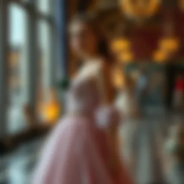 A historical timeline graphic illustrating the evolution of elegant dresses through different fashion eras.