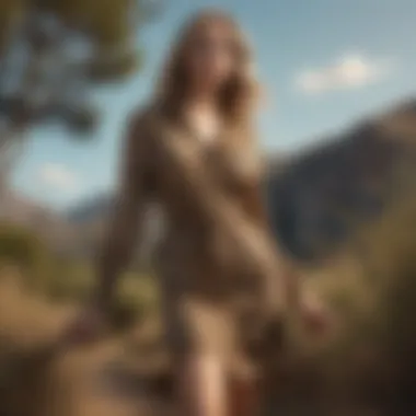 Model showcasing a leopard print shirt dress in a natural setting