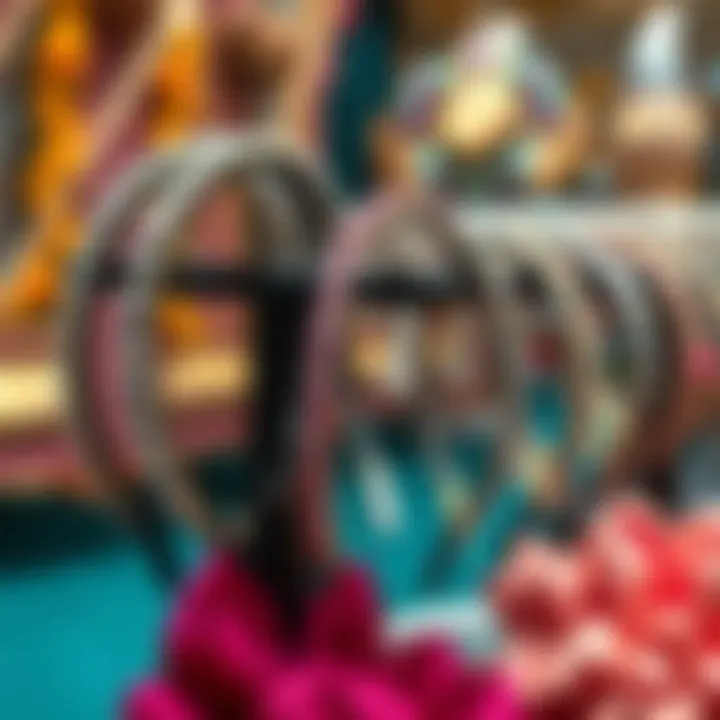 Historical variations of rhinestone headbands on a decorative display