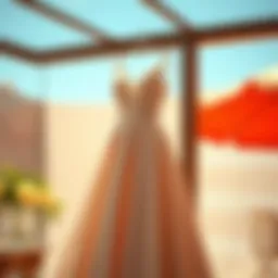 Elegant dress displayed in a bright, sunny setting