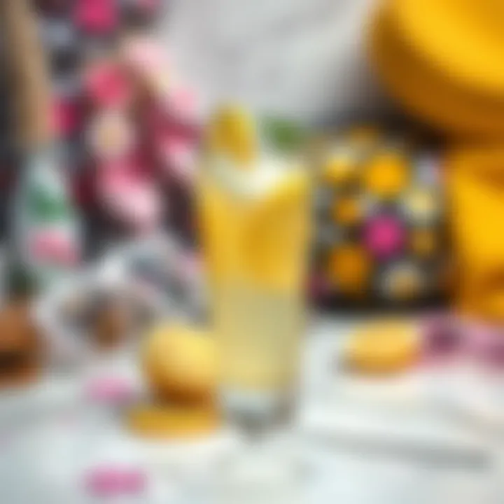 A glass of lemonade with a backdrop of fashion accessories