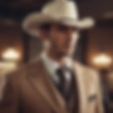 Stylish groom wearing a cowboy hat with a modern suit