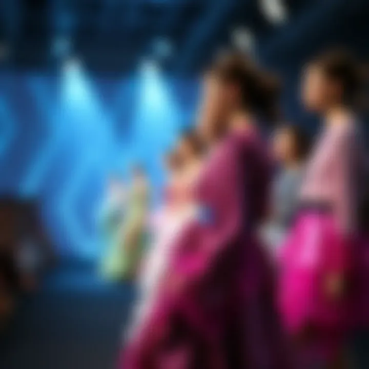 A fashion runway showcasing garments embellished with chunky glitter acrylic powder