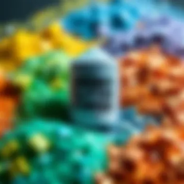 An artistic arrangement of chunky glitter acrylic powder in sustainable packaging