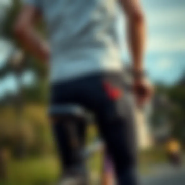 Cyclist Utilizing Pockets A cyclist using pockets to store essential items during a ride