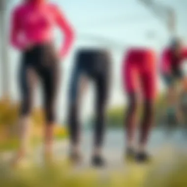 Design Comparison of Cycling Pants Comparative design of cycling pants highlighting pocket placements