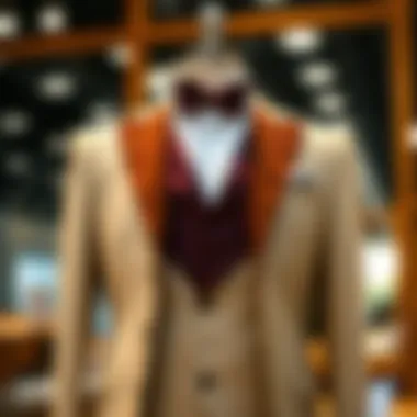 Elegant suit with vest and bowtie ensemble displayed on a mannequin