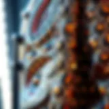 A close-up view of the intricate sequin patterns on a sparkly bomber jacket