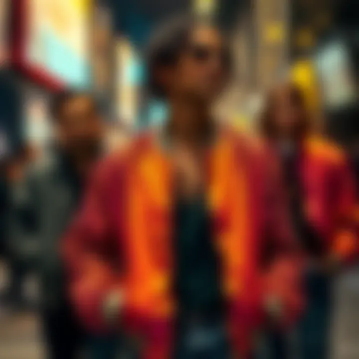 A cultural collage depicting the sparkly bomber jacket's influence across different societies