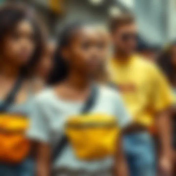 A group of diverse individuals wearing fanny packs in various styles.