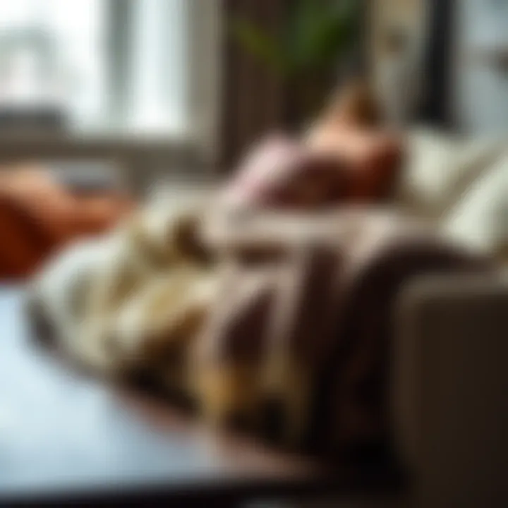 Stylish arrangement of coffee table throws showcasing various materials