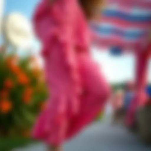Vibrant Appeal of Ruffle Cover-Up Pants Stylish ruffle cover-up pants showcased in a vibrant outdoor setting